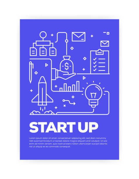 start up concept line style cover design dla raportu rocznego, ulotki, broszury. - teamwork occupation creativity taking off stock illustrations