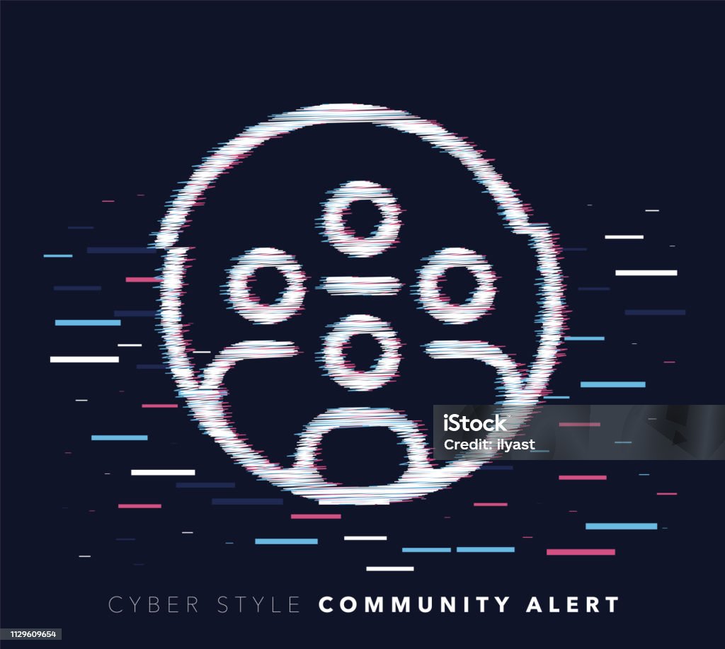 Community Alert Glitch Effect Vector Icon Illustration Glitch effect vector icon illustration of community alert with abstract background. Futuristic stock vector