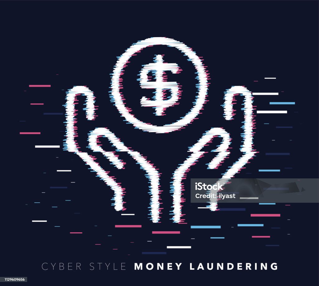 Money Laundering Glitch Effect Vector Icon Illustration Glitch effect vector icon illustration of money laundering with abstract background. White Collar Crime stock vector