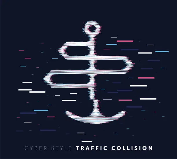 Vector illustration of Traffic Collision Glitch Effect Vector Icon Illustration