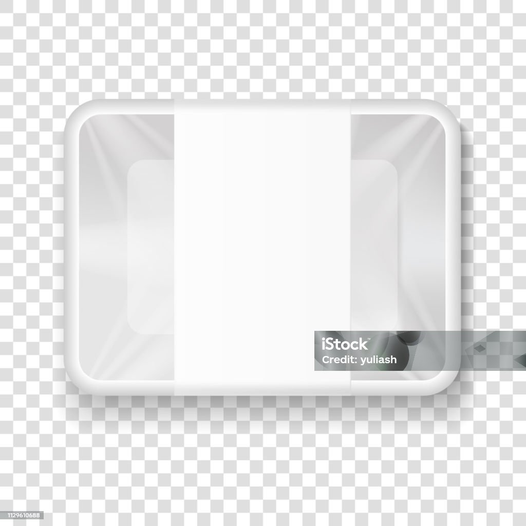 Styropor Label Vektor Realistischen Plastik Oder Styropor Essbrett Mit Leeren Label 3d ...