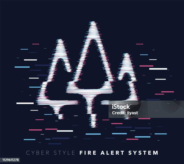 Fire Alert System Glitch Effect Vector Icon Illustration Stock Illustration - Download Image Now