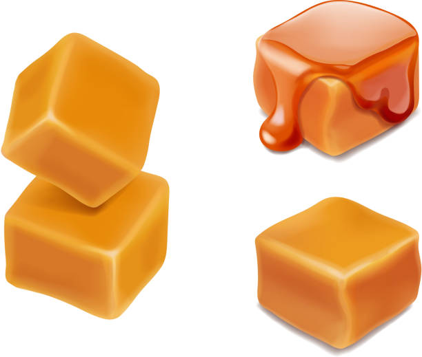 Caramel candies 3d isolated vector. Caramel candies 3d isolated vector. cube shape illustrations stock illustrations