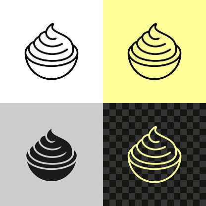 Cream cheese line icon. Soft cream in a small bowl symbol. Editable outline width.