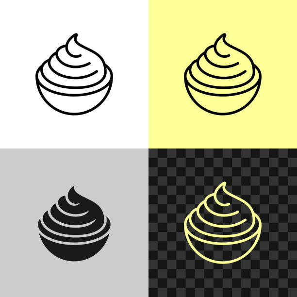 Cream cheese line icon. Soft cream in a small bowl Cream cheese line icon. Soft cream in a small bowl symbol. Editable outline width. sour face stock illustrations