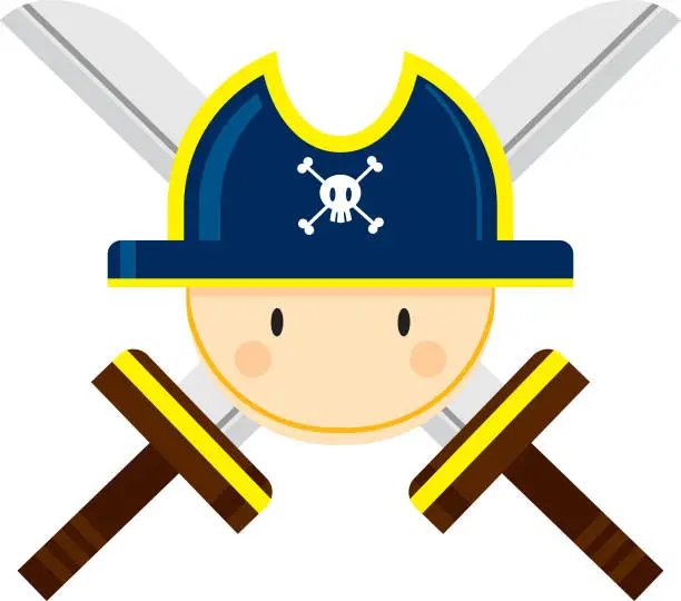 Vector illustration of Cute Cartoon Pirate Captain with Swords