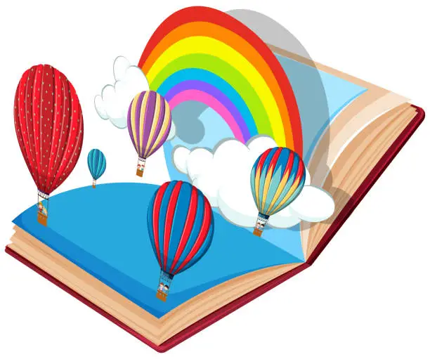 Vector illustration of Open book  hot air balloon theme
