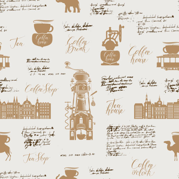 ilustraciones, imágenes clip art, dibujos animados e iconos de stock de fondo transparente de vector sobre tema de té y café - textured gold backgrounds architecture and buildings