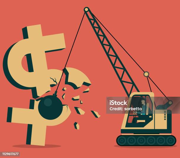 Iron Ball Smashed Dollar Stock Illustration - Download Image Now - Wrecking Ball, Crane - Machinery, Currency