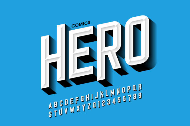 Comics hero style font Comics hero style font design, alphabet letters and numbers vector illustration cartoon fonts stock illustrations