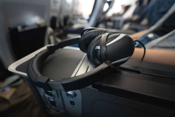 Close Up Of Headsets In Helicopter Cockpit