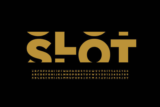 Slot machine style font Slot machine style font, alphabet letters and numbers vector illustration gold or aquarius or symbol or fortune or year stock illustrations