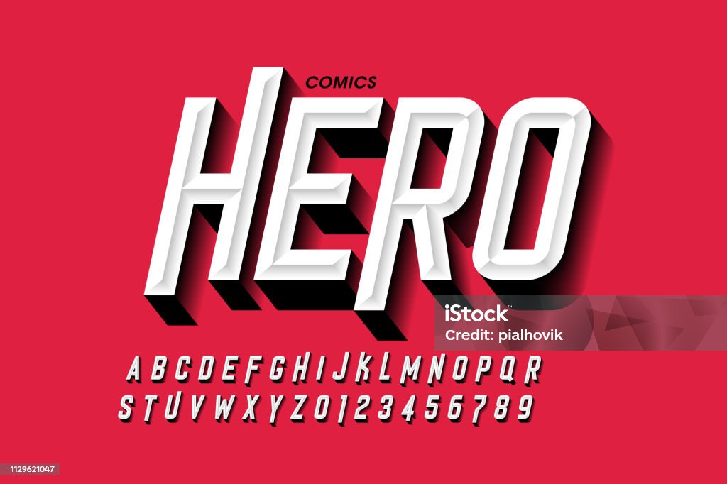 Comics hero style font Comics hero style font design, alphabet letters and numbers vector illustration Typescript stock vector