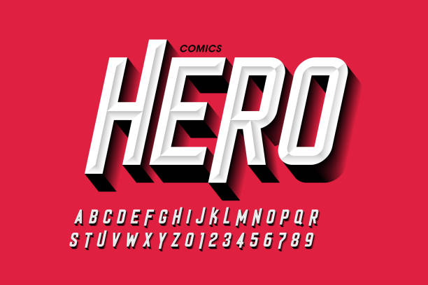 Comics hero style font Comics hero style font design, alphabet letters and numbers vector illustration superhero drawings stock illustrations