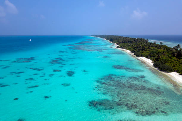 Maldives aerial view panorama landscape sandy beach
