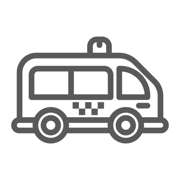 ミニ バス線アイコン、自動車、車、ミニバンの記号のベクター グラフィックス、白い背景の上の線形パターン。 - car delivering white mini van点のイラスト素材／クリップアート素材／マンガ素材／アイコン素材