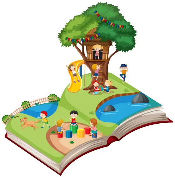 Vector illustration of Open book playground theme