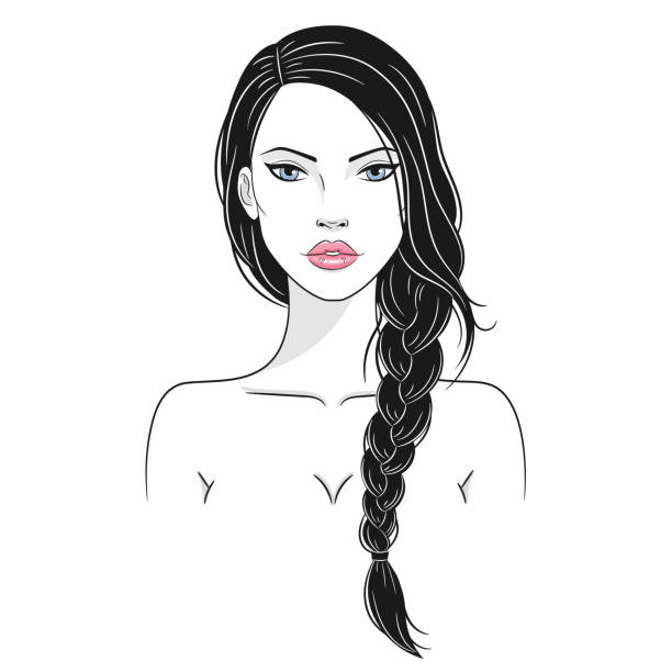 ilustrações, clipart, desenhos animados e ícones de ilustração em vetor de uma bela jovem com cabelo longo trançado - braided braids women long hair