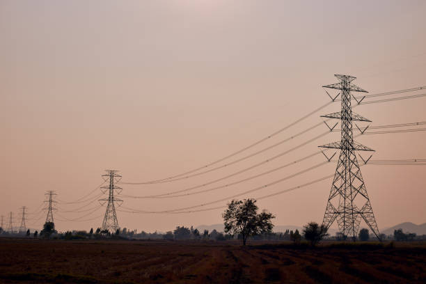istock Electricity post with transmission power lines 1129631783