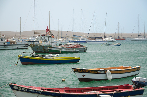 Fishing boats anchored by the pier in Santa Maria