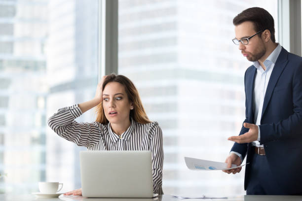 istock Angry boss scolding stressed lazy worker forgot missed deadline 1129638592