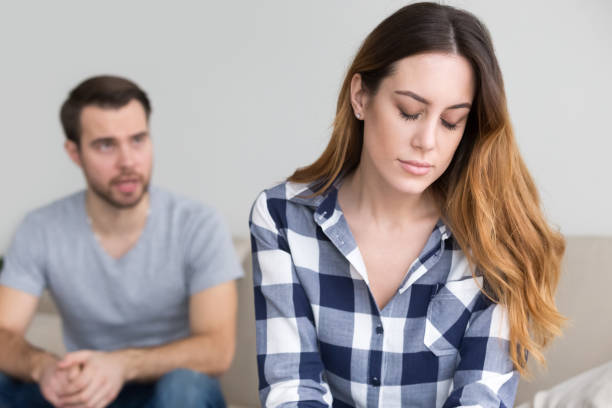 istock Stressed woman fed up with boyfriend despot blaming of problems 1129638643