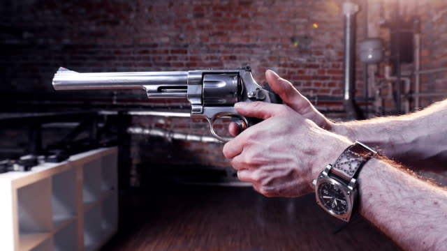 Target shooting training. Vintage revolver