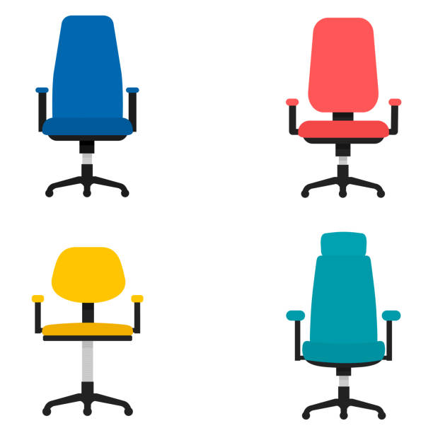ilustraciones, imágenes clip art, dibujos animados e iconos de stock de icono de vector de diseño plano oficina silla aislado en blanco - silla de oficina