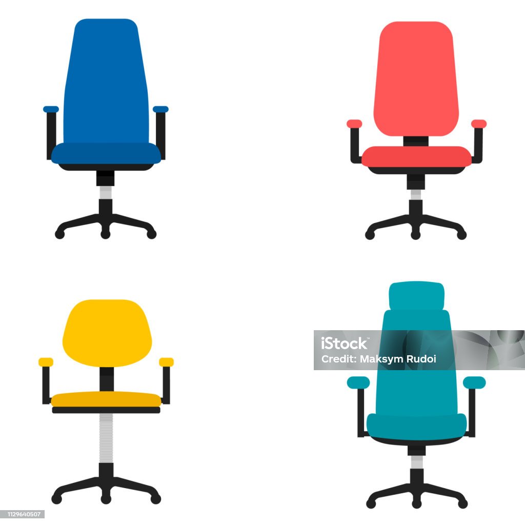 Bureau chaise design plat Vector icon isolé sur blanc - clipart vectoriel de Chaise de bureau libre de droits