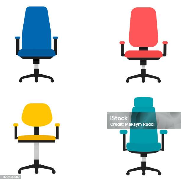 Bureau Chaise Design Plat Vector Icon Isolé Sur Blanc Vecteurs libres de droits et plus d'images vectorielles de Chaise de bureau