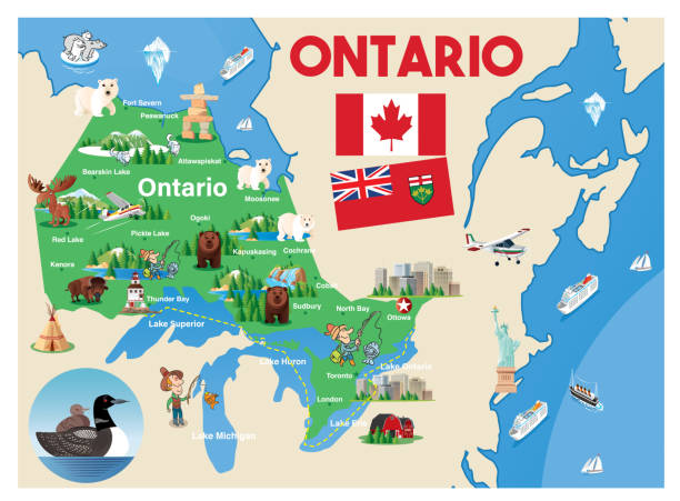 ilustrações, clipart, desenhos animados e ícones de mapa dos desenhos animados de ontário - ontario