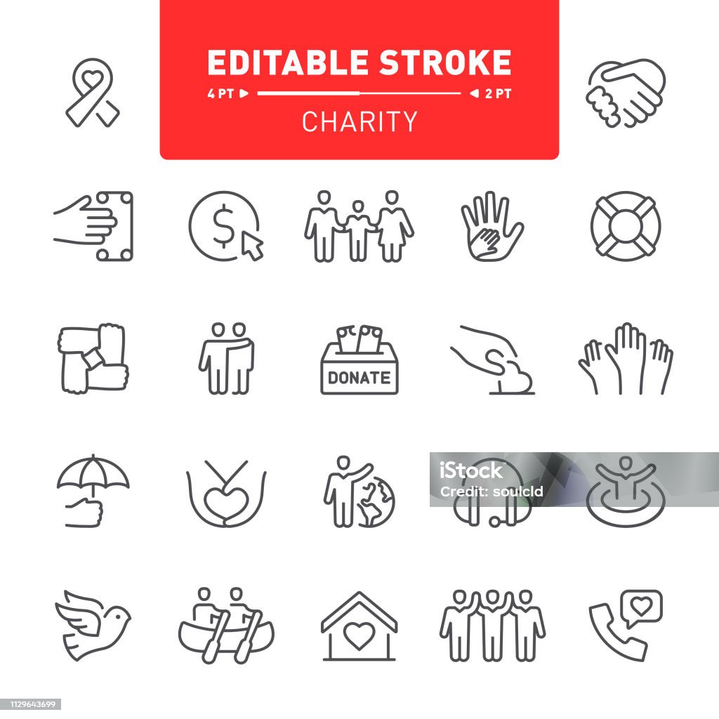 Charity Icons Charity, donate, editable stroke, outline, icon, icon set, volunteering, dove, peace, assistance Icon Symbol stock vector