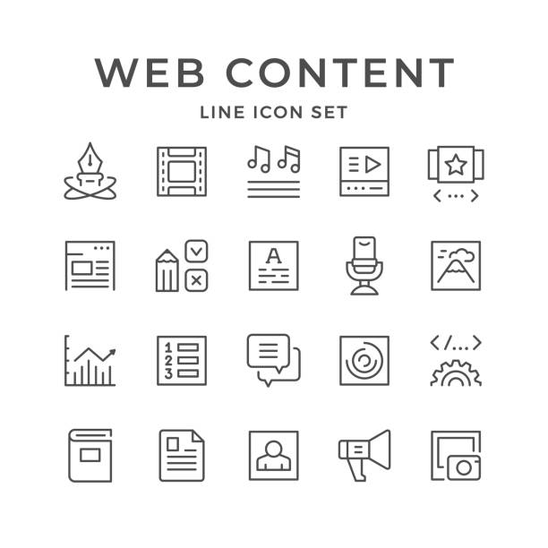 illustrations, cliparts, dessins animés et icônes de ligne des icônes du contenu web - letter resume document writing