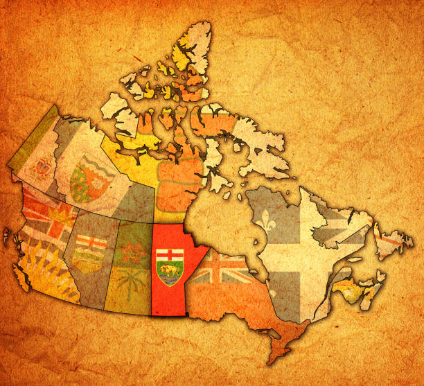 istock flag of manitoba on administration map of Canada 1129649541