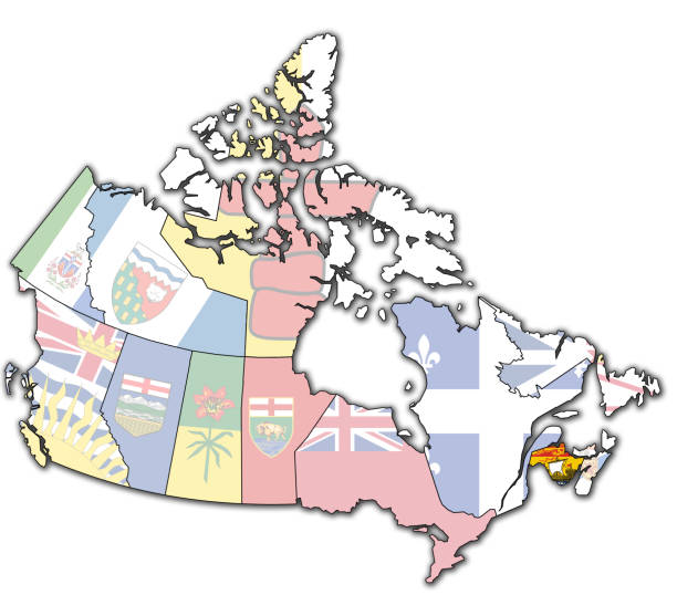 istock flag of new brunswick on administration map of Canada 1129649543
