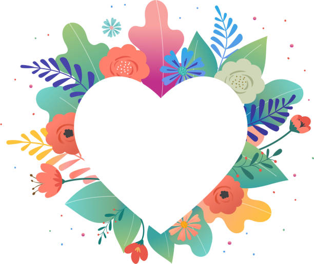 ilustrações de stock, clip art, desenhos animados e ícones de big white heart with colorful flowers in background. thank you and birthday card, mother s day greetings. vector illustration - invitation love shape botany