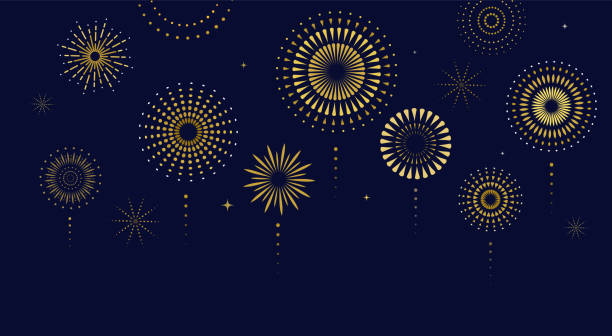 feuerwerk, feuerwerkskörper in der nacht, feier hintergrund, gewinner, sieg-poster, banner - vektor-illustration - confetti party banner backgrounds stock-grafiken, -clipart, -cartoons und -symbole