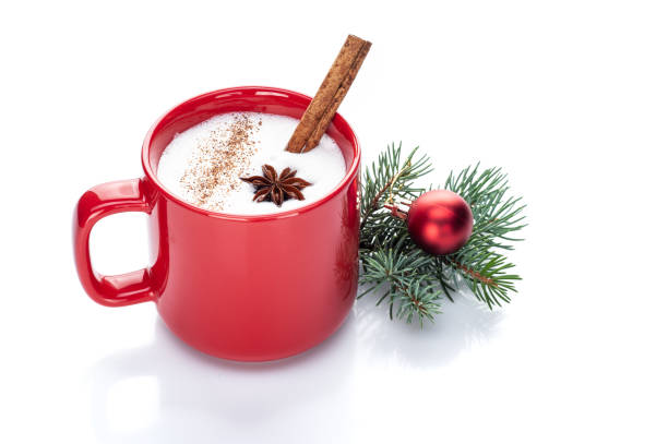 istock eggnog cocktail in red mug arranged with christmas decoration 1129654072