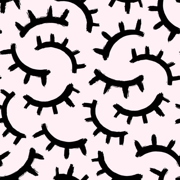 bezszwowy wzór z uroczymi rzęsami doodle wyizolowanymi na różowym tle dziecka. - eyes closed blinking human eye closed stock illustrations