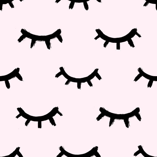 베이비 핑크 배경에 고립 된 속눈썹으로 완벽 한 패턴입니다. - eyes closed blinking human eye closed stock illustrations
