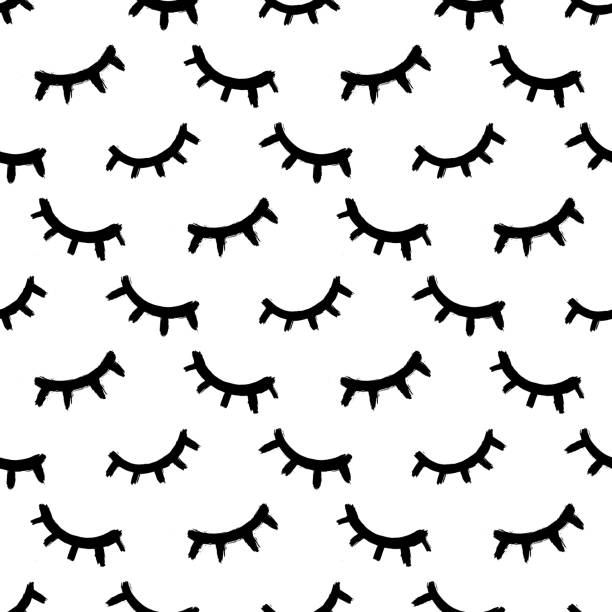 bezszwowy wzór z rzęsami izolowanymi na białym tle. słodkie rzęsy wektor tapety. - eyes closed blinking human eye closed stock illustrations