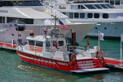 Miami, FL, USA - February 15, 2019: Miami Dade fire rescue at the boat show