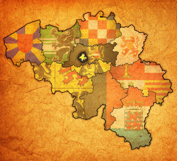 istock flag of brussels on map with administrative divisions of Belgium 1129657444