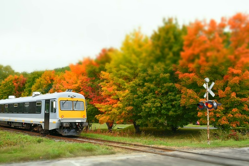 Train in Quebec, Canada in autumn