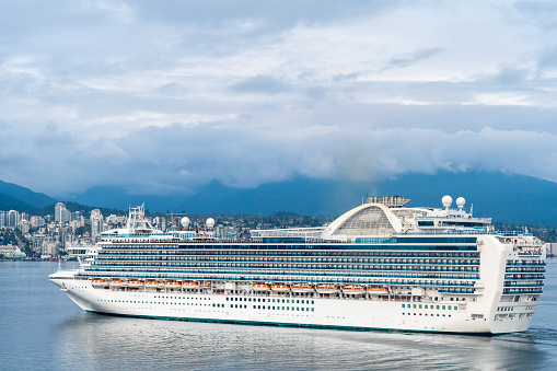 Large capacity Passenger Cruise Ship sailing in Vancouver, BC, Canada