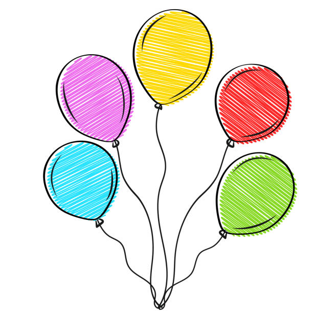 Beautiful hand drawn balloons red, yellow, blue, green for greeting card design decoration. Vector illustration Beautiful hand drawn balloons red, yellow, blue, green for greeting card design decoration. Vector illustration balloon drawings stock illustrations