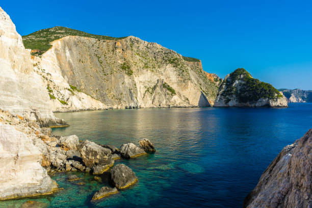 istock Greece, Zakynthos, Pretty cape plakaki bay surrounded by tall cliffs 1129661893