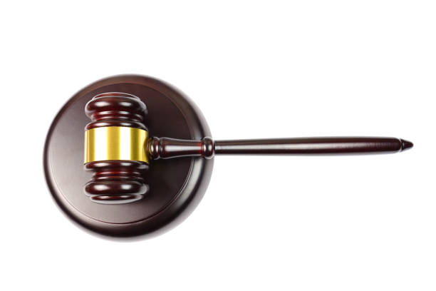 istock Wooden judgement or auction mallet. 1129663852