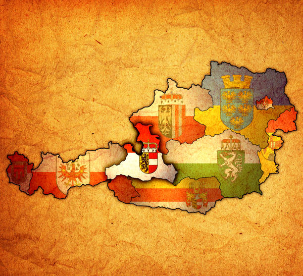 istock flag of salzburg on administration map of Austria 1129663911