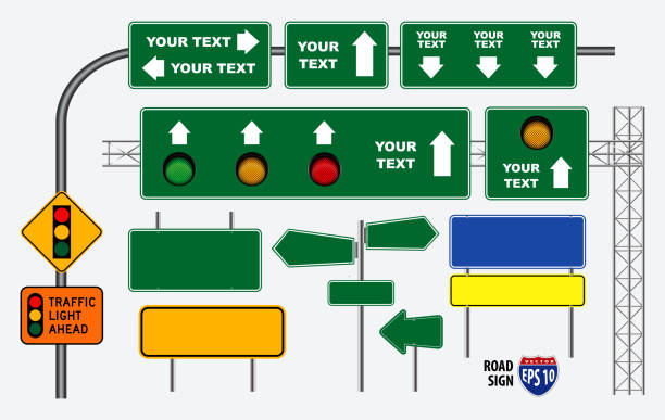 illustrations, cliparts, dessins animés et icônes de jeu de panneau de signalisation ou de feux tricolores - sign street traffic left handed